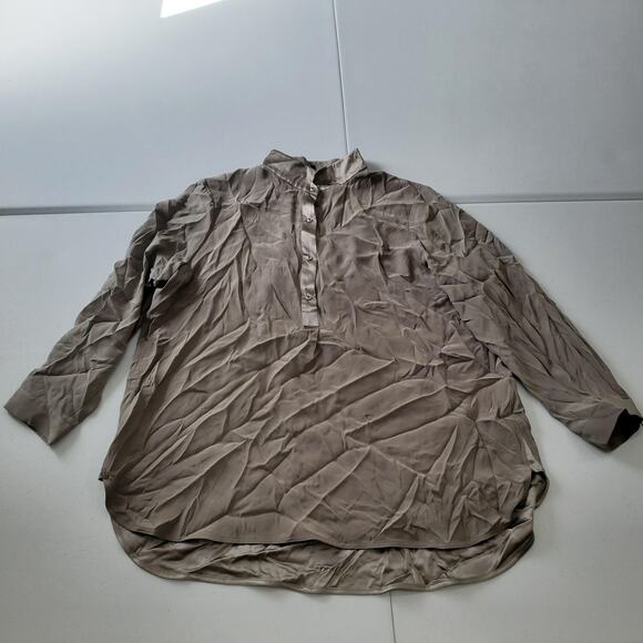 Lafayette 148 Shirt Womens Large Taupe 100% Silk Long Sleeve Button Pullover Top - Picture 1 of 11